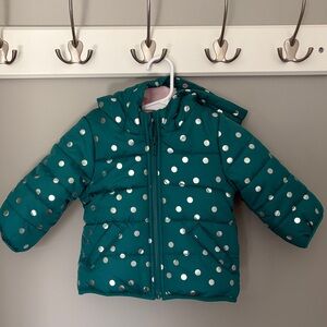 LIKE NEW Teal Polka Dot Kids Puffer Jacket - carters 12M